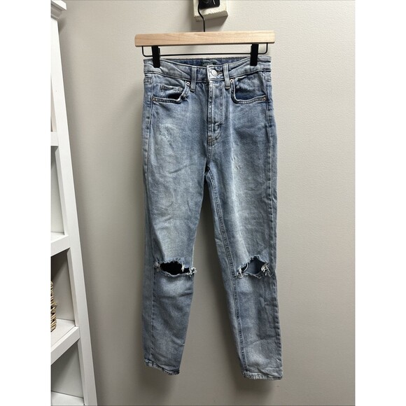 Wild Fable Womens Sz 00 Distressed‎ Ripped High Rise Mom Jeans Stretch Denim Y2K - Picture 1 of 7